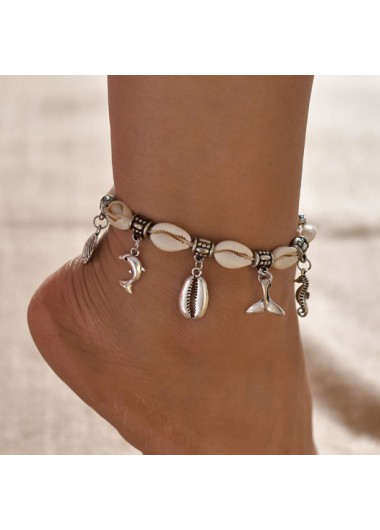Modlily Beige Conch Detail Dolphin Design Anklet - One Size