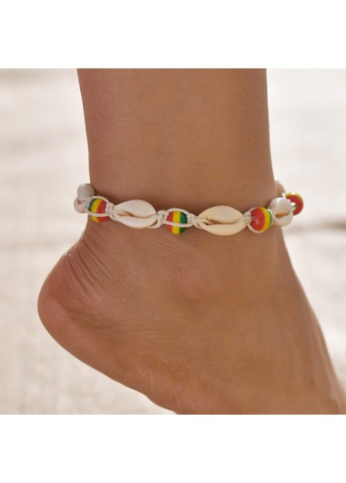 Modlily Conch Detail Braided Colorful Beads Anklet - One Size