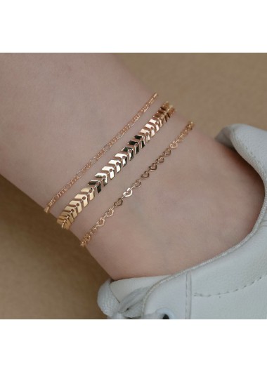 Modlily Gold Leaf Chain Design Metal Detail Anklet Set - One Size
