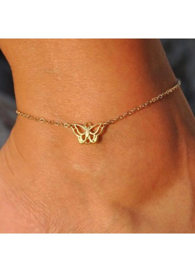 Modlily Butterfly Design Gold Metal Detail Anklet - One Size