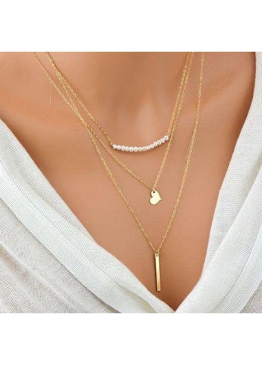 Modlily Metal Bar Pendant Gold Layered Necklace - One Size