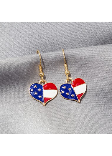 Modlily American Flag Design Heart Detail Metal Earrings - One Size