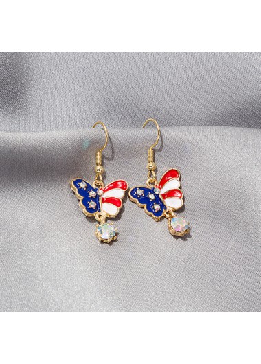 Modlily American Flag Design Butterfly Detail Metal Earrings - One Size