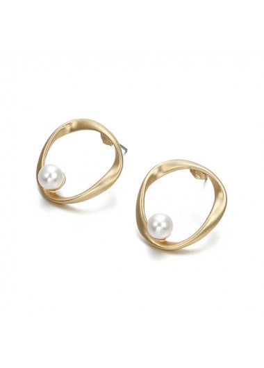 Modlily Pearl Detail Gold Asymmetric Circle Design Earrings - One Size