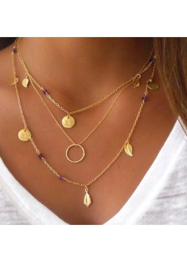 Modlily Leaf Design Gold Layered Metal Detail Necklace - One Size