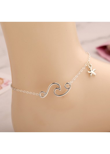 Modlily Wave Pendant Silver Metal Detail Anklet - One Size