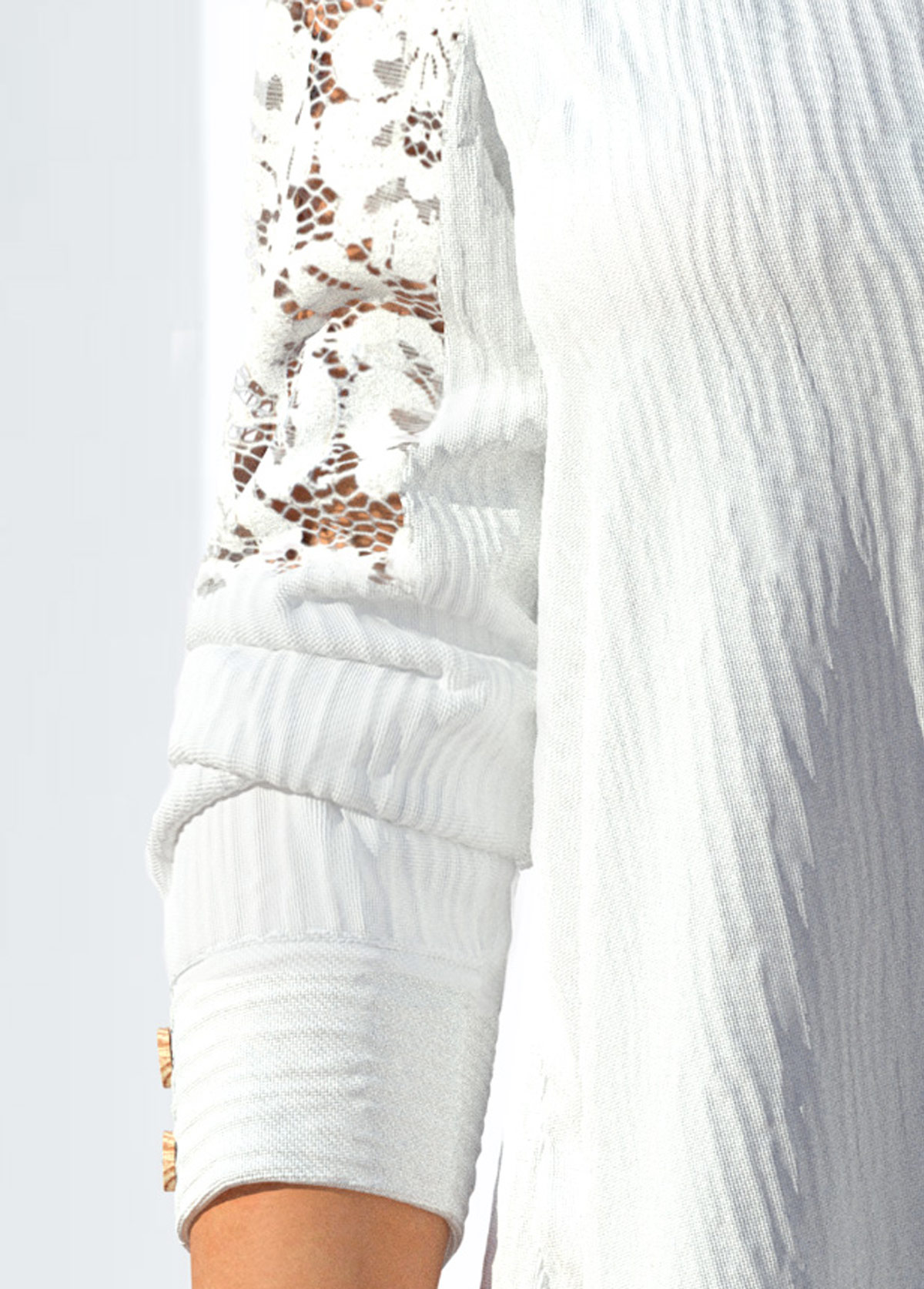 White Lace Stitching Button Detail Blouse