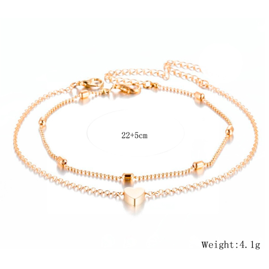 Heart Design Metal Detail Gold Anklet Set | picture 