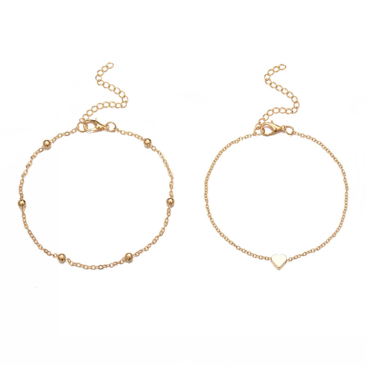 Heart Design Metal Detail Gold Anklet Set | picture 