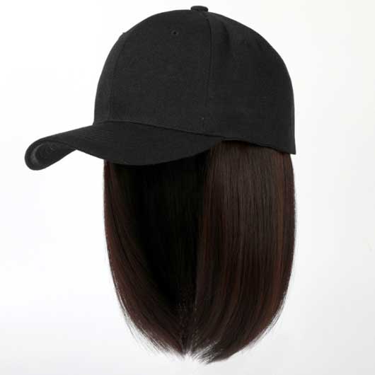 Integrated Short Dark Brown Hat and Wig