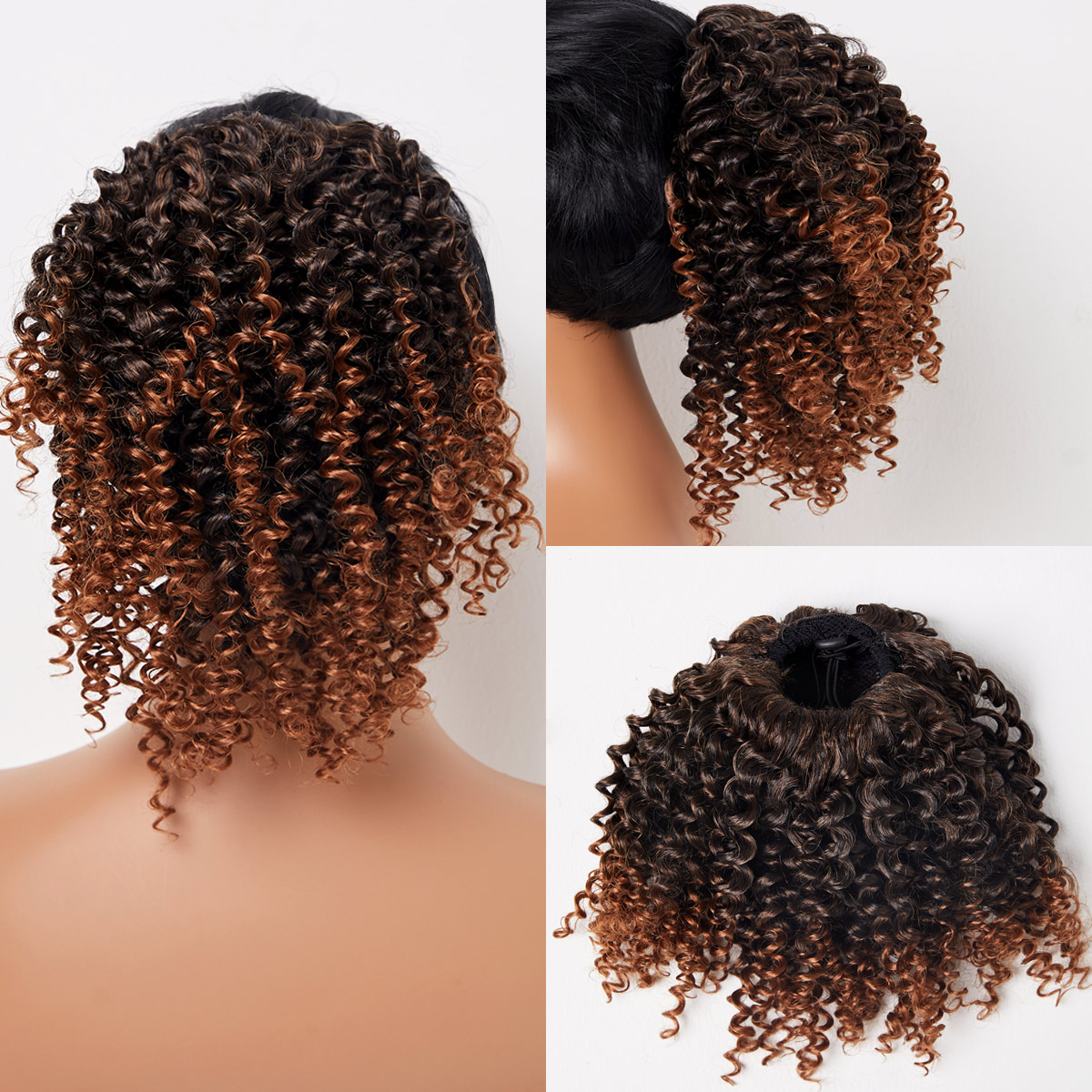 Short Curly Brown Ponytail Wig for Women