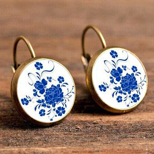 Blue Metal Detail Porcelain Design Earrings