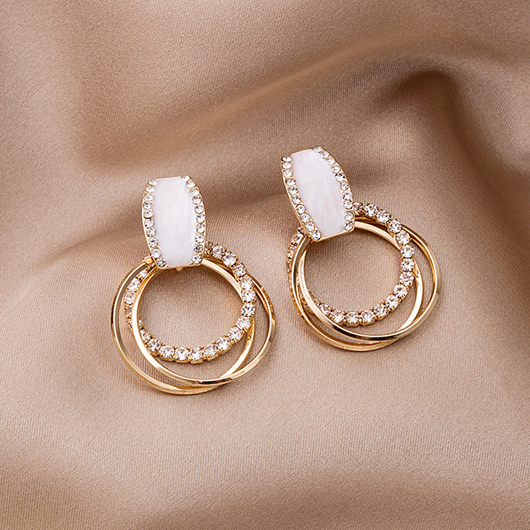 Rhinestone Detail Circle Design Gold Earrings