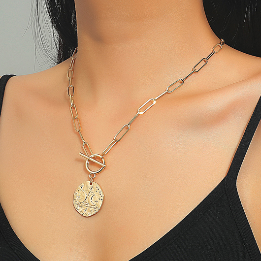 Gold Star and Moon Design Metal Detail Necklace