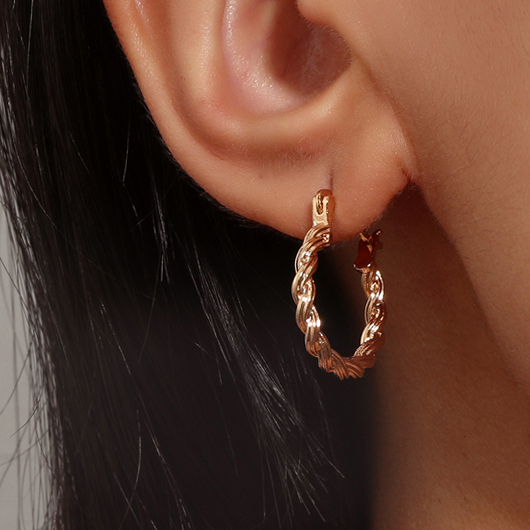 Gold Twist Design Circle Detail Metal Earrings