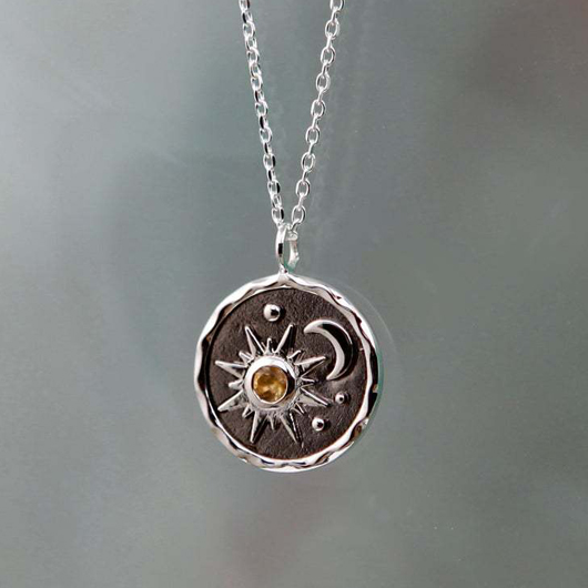Sun and Moon Design Metal Detail Silver Necklace