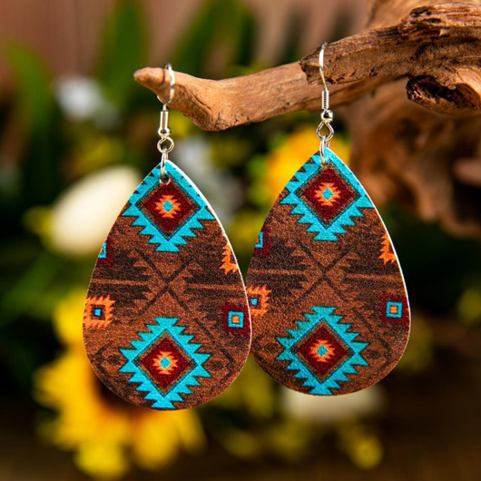 Waterdrop Detail Tribal Design Retro Multi Color Earrings