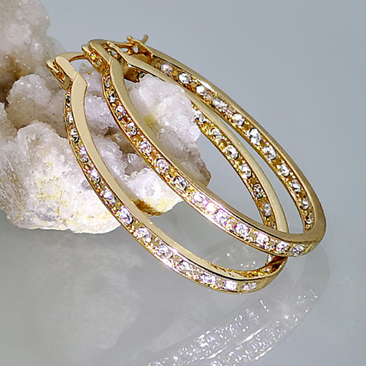 Gold Rhinestone Design Circle Detail Earrings