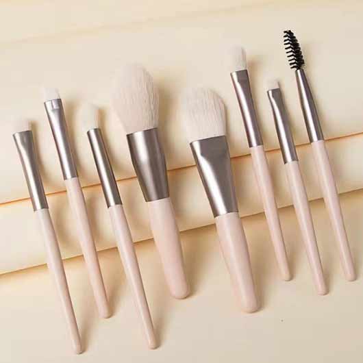 Beige Plastic Handle Makeup Brushes Set For Women