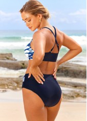Tie Dye Print Navy Blue Front Cross Bikini Set | thumb picture 