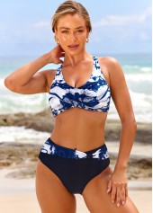 Tie Dye Print Navy Blue Front Cross Bikini Set