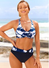 Tie Dye Print Navy Blue Front Cross Bikini Set | thumb picture 