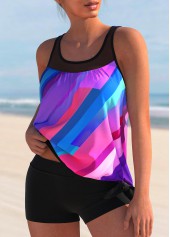 Geometric Print Mesh Stitching Rainbow Color Tankini Set | thumb picture 