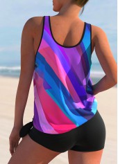 Geometric Print Mesh Stitching Rainbow Color Tankini Set | thumb picture 