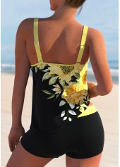 Sunflower Print Yellow Double Straps Tankini Set