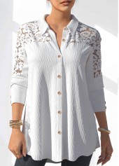 White Lace Stitching Button Detail Blouse