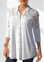 White Lace Stitching Button Detail Blouse | thumb picture 