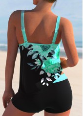 Sunflower Print Cyan Double Straps Tankini Set | thumb picture 