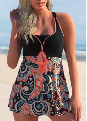 Paisley Print Bowknot Coral Orange Swimdress Top-No Bottom | picture 1
