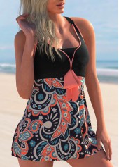 Paisley Print Bowknot Coral Orange Swimdress Top-No Bottom | picture 2