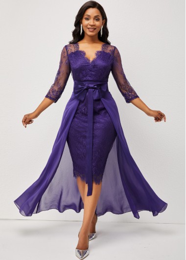 Lace Patchwork Purple 3/4 Sleeve Multiway Dress  -  2nd 10%, 3rd 20%, 4th 40%