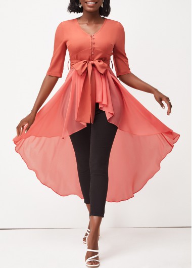  Modlily-Women's Clothing > Tops > Blouses&Shirts-COLOR-Peach Pink