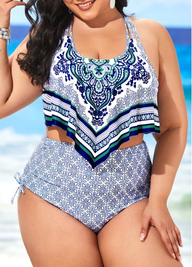Modlily Tribal Print Plus Size Cross Strap Bikini Set - 4XL