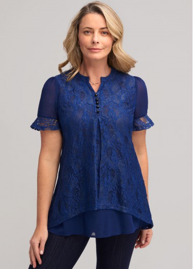  Modlily-Women's Clothing > Tops > Blouses&Shirts-COLOR-Navy Blue