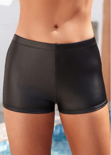 Modlily Black Mid Waist Wet Look Fabric Swim Shorts - XXL