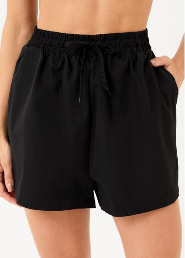Black Tie Front Elastic Detail High Waisted Shorts     2nd 10%, 3rd 20%, 4th 40%