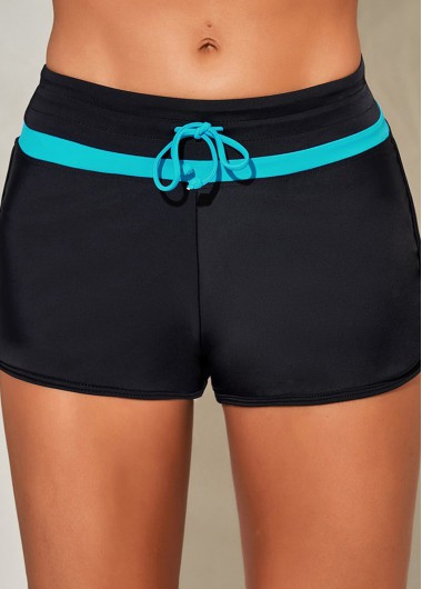 Modlily Cyan Tie Front Mid Waist Swim Shorts - M