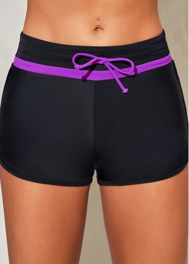 Modlily Purple Bowknot Mid Waist Swim Shorts - L