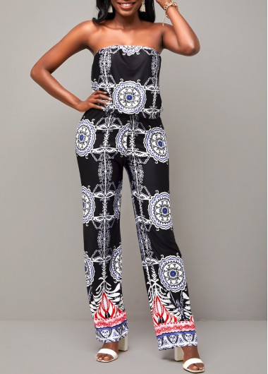 Tribal Print Black Strapless Loose Jumpsuit     2nd 10%, 3rd 20%, 4th 40%