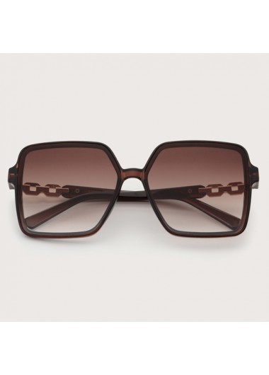 Modlily Metal Detail Brown TR Square Frame Sunglasses - One Size