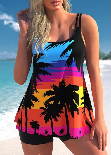 Double Straps Coconut Tree Print Multi Color Swimdress Top | modlily ...
