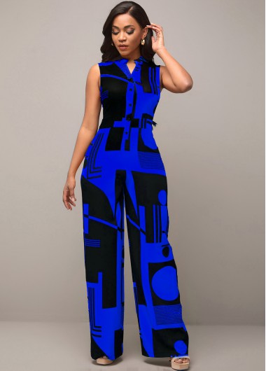 Geometric Print Side Pocket Royal Blue Jumpsuit     2nd 10%, 3rd 20%, 4th 40%