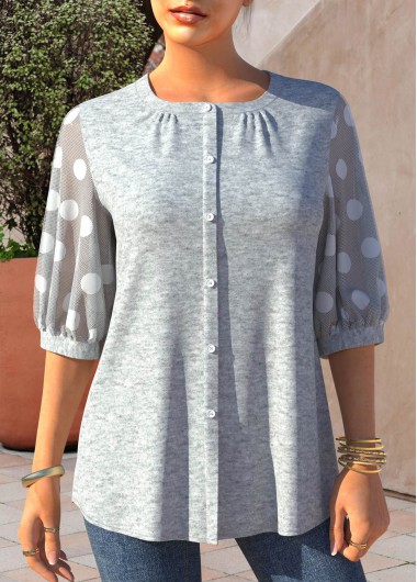 Modlily-Women's Clothing > Tops > Blouses&Shirts-COLOR-Grey Marl