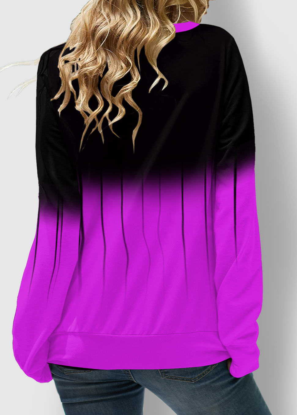 Ombre Lace Up Long Sleeve Sweatshirt