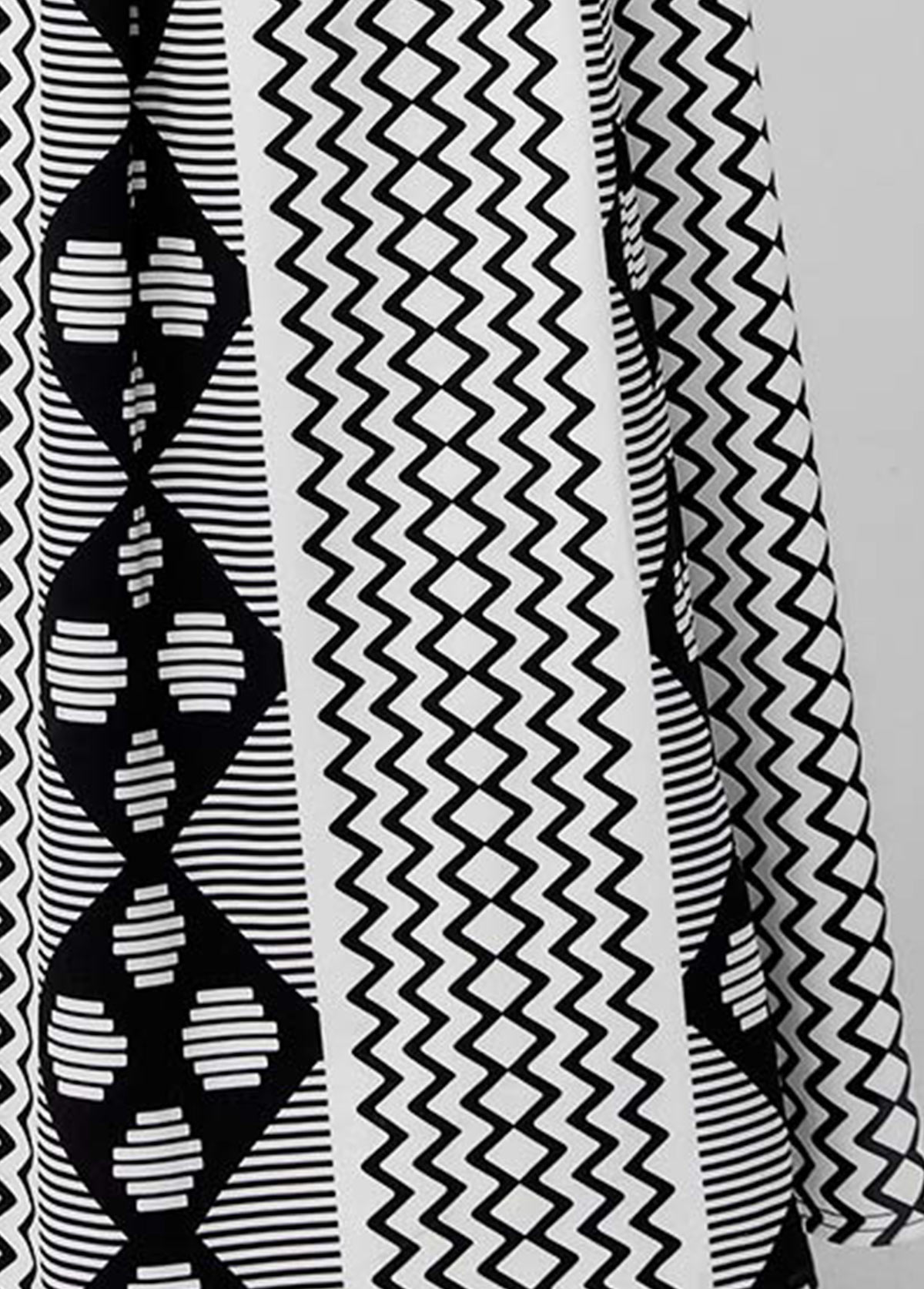 Geometric Print Black Bib Neck Dress