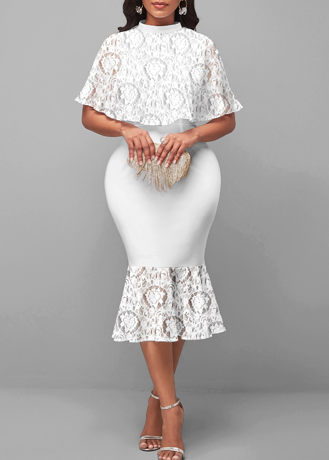 White Shawl and Lace Patchwork Dress